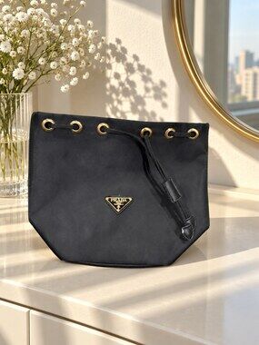 Prada Black Drawstring Makeup Bag | Everyday Cosmetic Storage